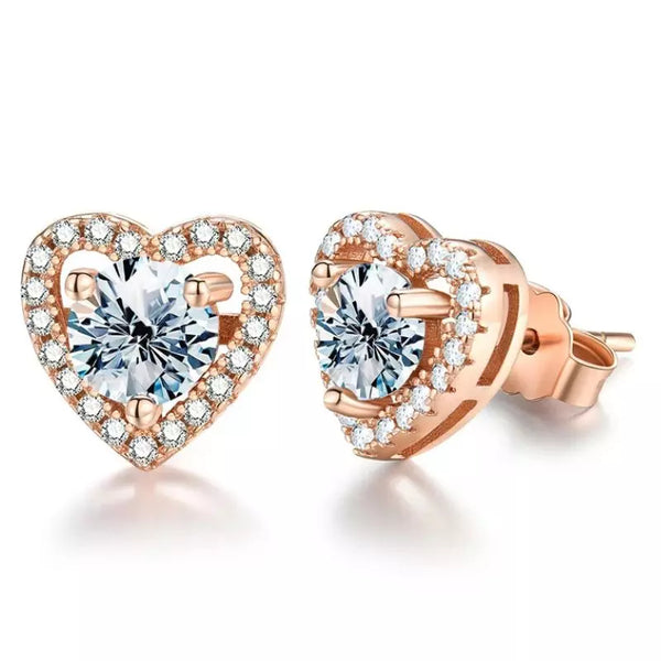 Boucles d'Oreilles Femme Moissanite Cœur Élina Couleur or Rose